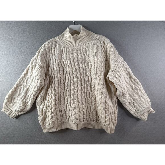 Alice + Olivia Womens Sz L Cream Kenny Oversized Cableknit Sweater Wool Chunky - Picture 1 of 7